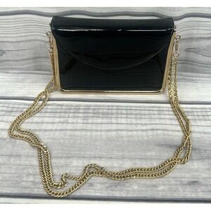 VINTAGE CAPPAGALLO PATENT LEATHER PURSE WITH GOLD TRIM AND DOUBLE‎ CHAIN STRAP